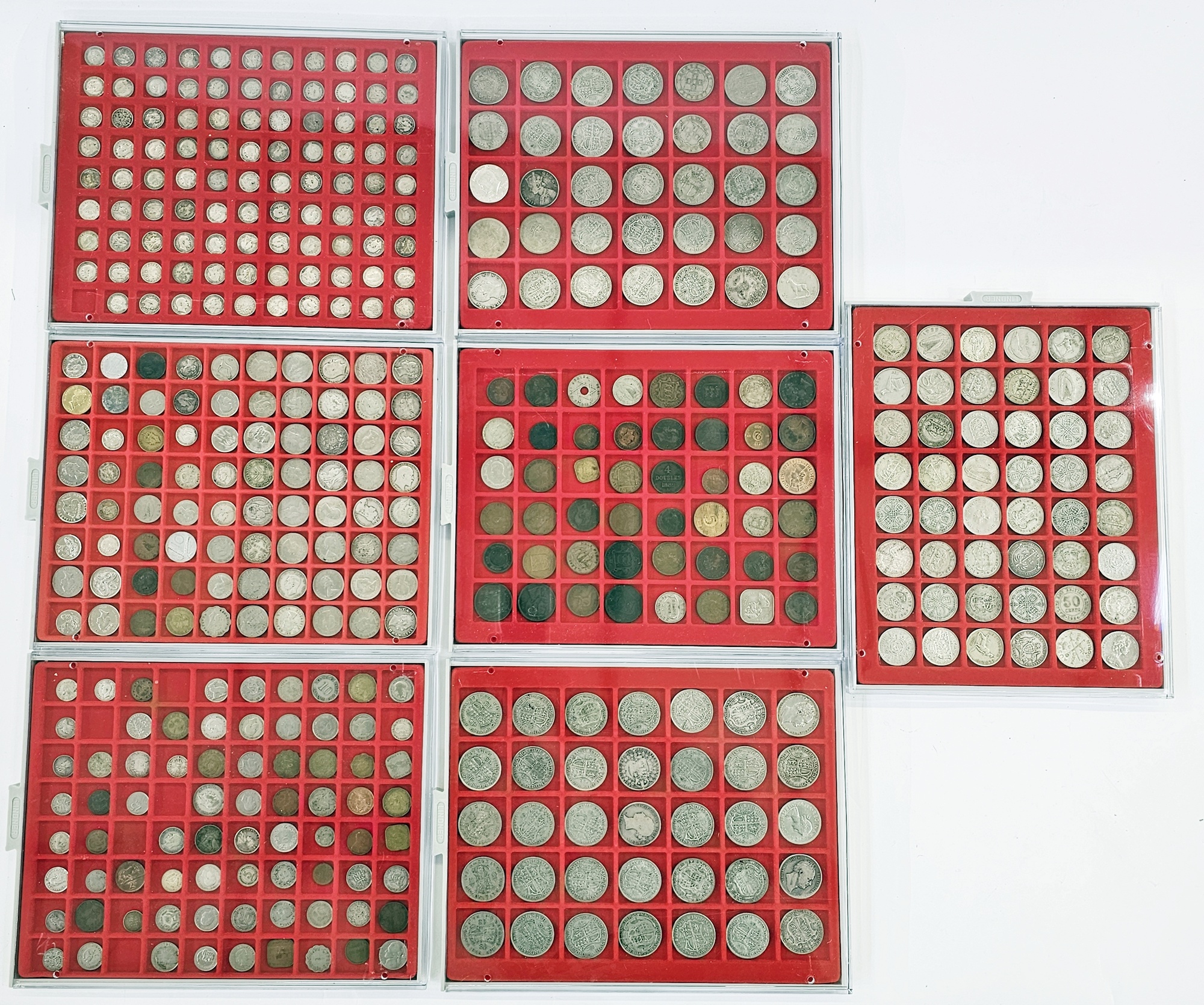 Coin collection consisting of 7 Lindner trays, highlights include 1835 half rupee, 1834 William IV