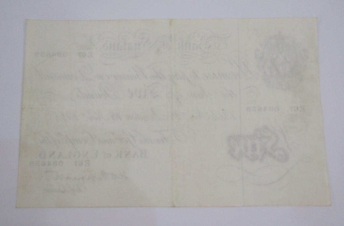 Bank of England £5, signed K O Peppiatt (1944-45), prefix E67 084659, note has been folded, very - Image 2 of 2