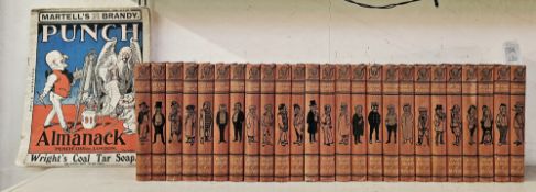 Punch Library of Humour, red cloth with pictorial backstrips and gilt titles, 25 vols and Punch