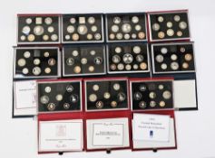 United Kingdom Royal Mint proof sets (11), years include 1983/1984, 1986-1988, 1990/1991 and 1997-