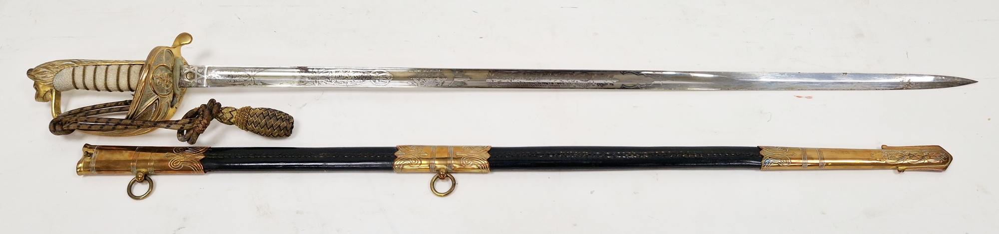 19th century naval officer's dress sword, bright steel blade with three-quarter fuller and spear - Image 2 of 12