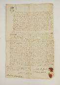 18th century legal document, circa 1752, handwritten, written by a Robert Haseldine, with remnants