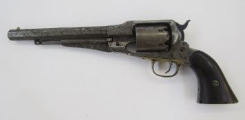 1858 Remington percussion revolver, octagonal barrel stamped '27195', brass trigger guard stamped '