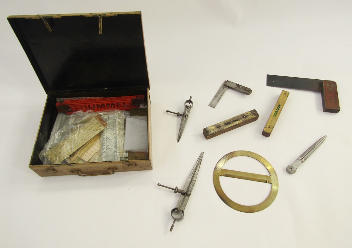 Quantity of scientific tools and instruments to include a Davis & Son, London and Derby brass