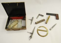 Quantity of scientific tools and instruments to include a Davis & Son, London and Derby brass