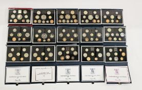 GB coins: Box of 15 Royal Mint QEII decimal proof coin sets 1984-1999, including 1989 Scottish Claim