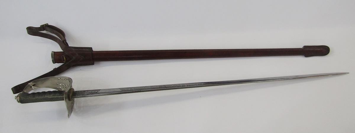 George V officer's sword made by Robert Mole and Sons of Birmingham, together with leather - Image 2 of 6