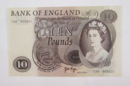 Bank of England £10, signed J B Page, 1971, prefix C34 604221, brown, Queen Elizabeth II at
