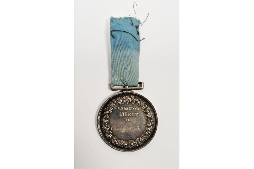 19th century Marine Society award of merit medal, awarded to George Cox, with original ribbon - Image 4 of 4