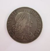 Charles II (1660-1685) crown, first draped bust, no rose below, rev. crowned cruciform shields,