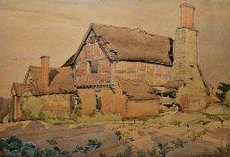 Clarence V. Mackenzie (British, 1889-1949) Watercolour Rural scene with farm building and figures,