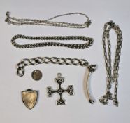Collection of silver jewellery including identity chain link bracelet (a/f), Victorian shield