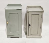 Two Victorian bedside cabinets, both later painted in green/grey colour, each with single door