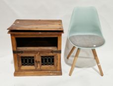 Hardwood side cabinet with shelf and cupboard with two doors having pierced iron panels, 66cm high x