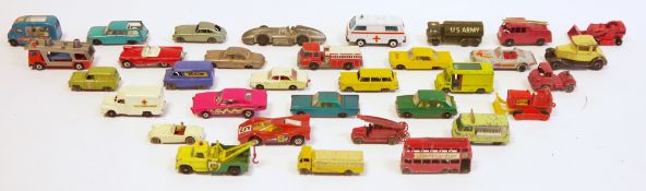 Small quantity of mainly Matchbox playworn diecast model cars to include No.21 Commer bottle