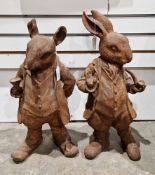 Two cast iron models of Beatrix Potter's Peter Rabbit and Samuel Whiskers, 46cm high