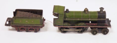 Marklin O Gauge clockwork 4-4-0 Loco and Tender GNR (Great Northern Railway) green No.294, stamped