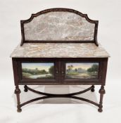 Early 20th century mahogany washstand, the domed marble back with handwritten slogan 'Sweet Thames