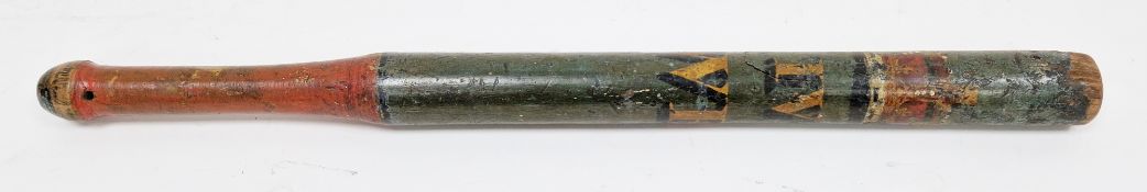 Wooden truncheon painted with the initials and crown for William IV on a blue ground with a red