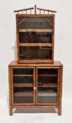 19th century aesthetic-movement bamboo display cabinet, the upper section with an arched