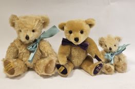 Three Merrythought teddy bears produced exclusively for Fortnum & Mason, including 2012 Christmas