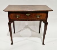 George II walnut side table, the quarter veneered and cross-banded top with curved fluted front