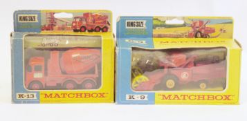 Two Boxed Matchbox King Size diecast models to include K-9 Combine Harvester and K-13 Ready-Mix