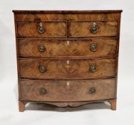 Early 19th century mahogany bowfronted chest of drawers comprising two short over three long