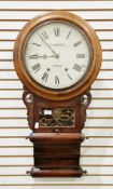 Victorian walnut cased drop dial eight-day wall clock, the white circular dial with roman numerals