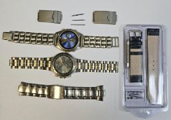 Seiko quartz titanium chronograph SQ100 wristwatch, model no. 7T32-F050 with stainless steel strap