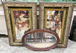 Pair of Victorian mirrors, the plates with bevelled and handpainted decoration of flowers in a vase,