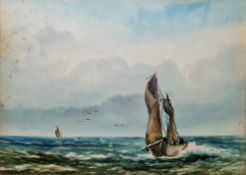 Abraham Hulk Junior (1851-1922) Watercolour Maritime scene with fishing boat, signed lower left,