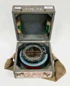Wooden boxed WWII military type PS compass, no.128379B, compass measures 14cm diameter