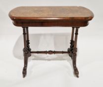 Victorian burr walnut fold-over card table, the hinged quarter veneered top with rounded ends