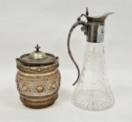 Early 20th century silver-plated cut and engraved glass claret-jug, decorated with fuchsia and leafy