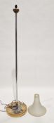 Art Deco standard lamp with chrome plain column, with an inverted stepped brass top, held on a