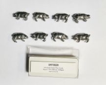 Smythson of Bond Street, London boxed set of eight white metal place name holders in the form of
