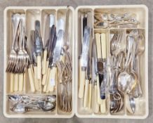 Mixed lot of silver plated flatware including grapefruit spoons, coffee spoons, teaspoons, knives,