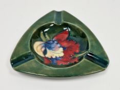 Moorcroft pottery green ground Hibiscus pattern ashtray, circa 1960's/70's, impressed Moorcroft