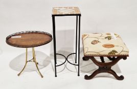 Square upholstered X-frame dressing stool in the Regency manner, 43cm high x 48cm wide, an oval