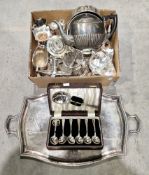 Various items of silver plate, including: a large shaped rectangular two-handled tray, a gadrooned