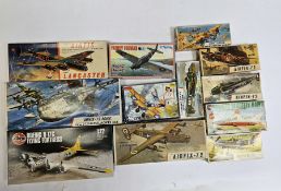 Ten boxed Airfix airplane model kits, including Sunderland III, Boeing B-17G flying fortress, Avro