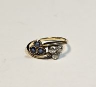 Early 20th century 18ct gold dress ring set with two clusters in the form of shamrocks, one shamrock