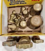 Set of ten Avery graduating brass bell weights ranging from 7lb to 1/2oz (largest 14cm high)