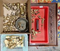 Six sets of brass weights, pre-decimal and decimal, largest weight 4lb together with approximately