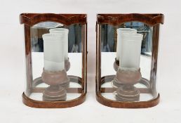 Pair of late 20th century Colefax & Fowler convex wall lights, each wooden lantern with hinged