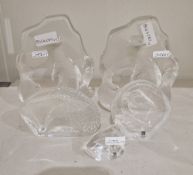 Five Swedish glass etched paperweights by Mats Jonasson, various etched marks, comprising:  a