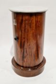 19th century rosewood circular bedside cabinet with marble top, single door opening to a shelf, on a