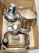 Collection of silver plate including an ice bucket having cast grapes and vine moulded rim and