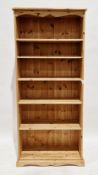 Modern pine tall bookcase with five fixed shelves, 182cm high x 79cm wide x 33cm deep